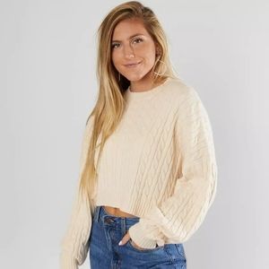 Buckle Le Lis Ivory Cable Ribbed Cropped Pullover Sweater Size Large